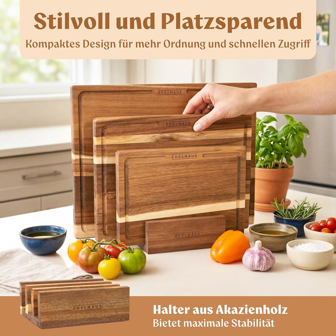 Schneidebrett Holz 3er Set (40x30cm / 33x24cm / 26x18cm) Holzschneidebrett aus Massiver Akazie - 2cm
