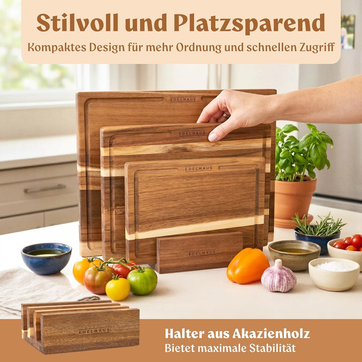 Schneidebrett Holz 3er Set (40x30cm / 33x24cm / 26x18cm) Holzschneidebrett aus Massiver Akazie - 2cm