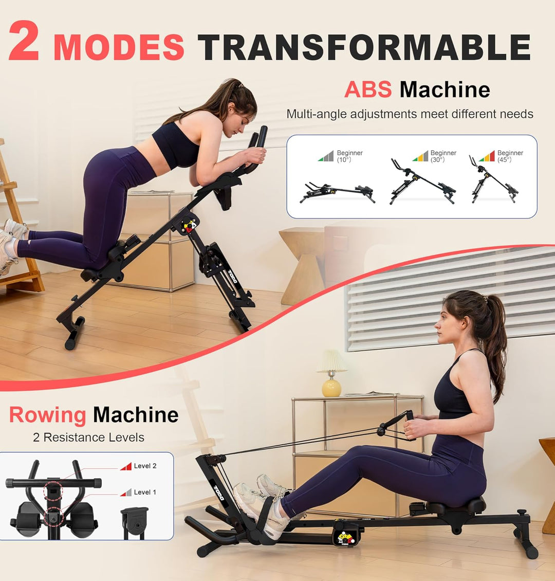 TODO 3 in 1 Rudergerät für zuhause, Multifunctionale Rudermaschine mit 2 Intensitäten Anstellbar, Ab