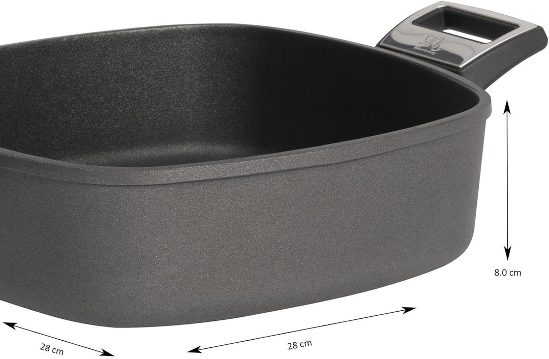 SKK grosser 2-tlg. Guss Bräter 28x28 cm - Induktion Bratkasserolle - hohe eckige Antihaft Kasserolle