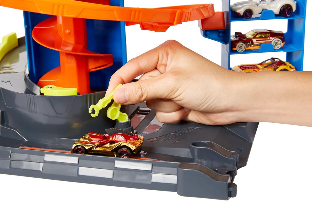 Hot Wheels GTT95 - City Power-Parkgarage Spielset mit Aufzug, für 60+ Fahrzeuge, mit 1 Hot Wheels Fa