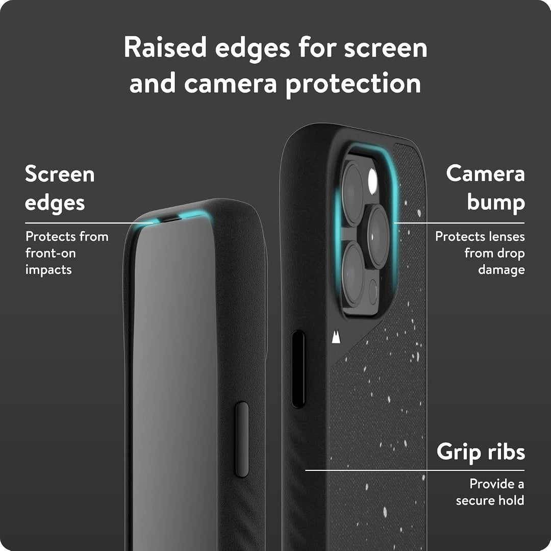 Mous Hülle für iPhone 15 Pro MagSafe Kompatibel Case - Limitless 5.0 - Gesprenkelter schwarzer Stoff