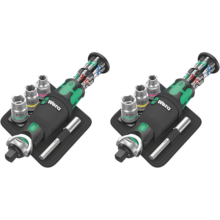 Wera 05004281001 8009 Zyklop Pocket Set 2, Knarren Satz, 17-teilig, Schwarz-grün (Packung mit 2) 800