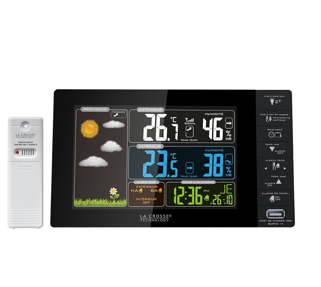 LA CROSSE TECHNOLOGY WS6827-BLA Wetterstation, Farbdisplay, Französisch, Schwarz