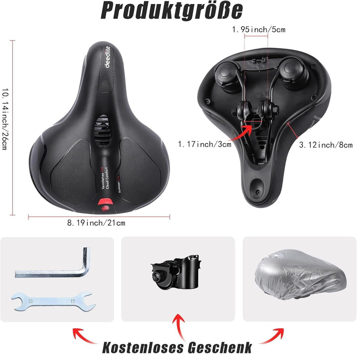 Cloud Comfort Pro 2.0 Fahrradsattel Bequem Weich Memory Schaum Radsattel Mit Rotem Warnstreifen City