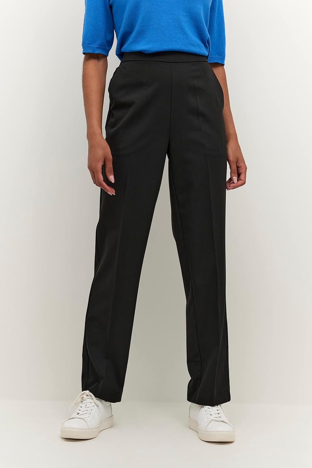 KAFFE Damen Women's Trousers High-Waisted Elastic Waistband Cropped Length Regular Fit Pants 38 Blac