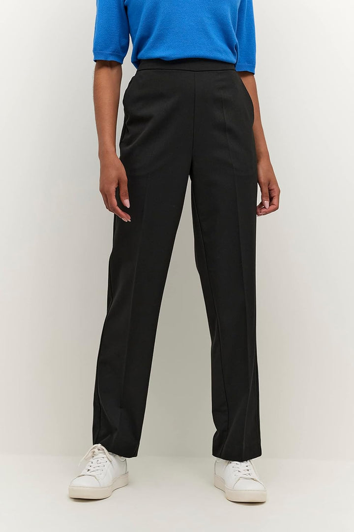 KAFFE Damen Women's Trousers High-Waisted Elastic Waistband Cropped Length Regular Fit Pants 38 Blac