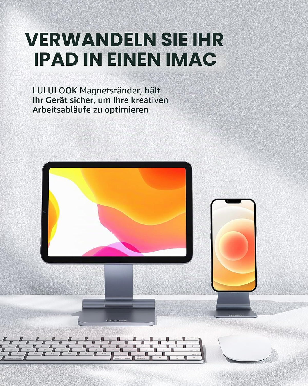 LULULOOK Magnetisch iPad Mini 6 Ständer, Faltbarer Verstellbarer Tragbarer iPad Mini Halterung, 360°