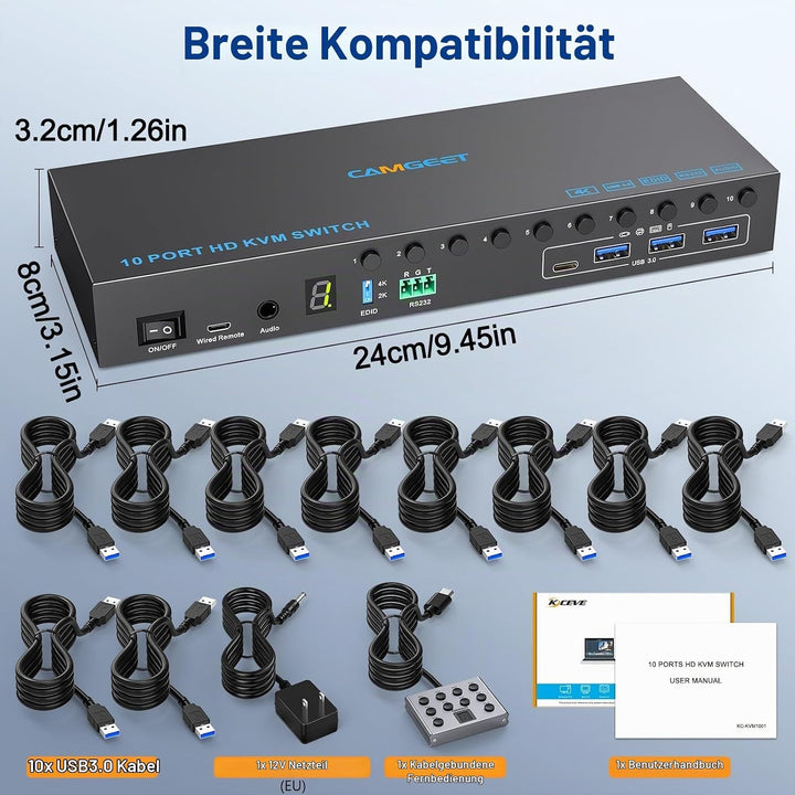 10 Port 8 Port KVM Switch HDMI 4K@60Hz EDID Simulation, USB 3.0 HDMI KVM Switches für 10 PC Teilen 1