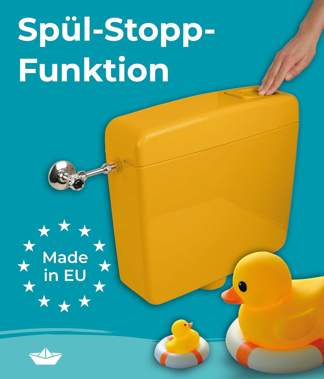 Calmwaters® Spülkasten Curry mit Spül-Stopp-Funktion, 6-9 Liter Spülmenge, Aufputzspülkasten WC schm