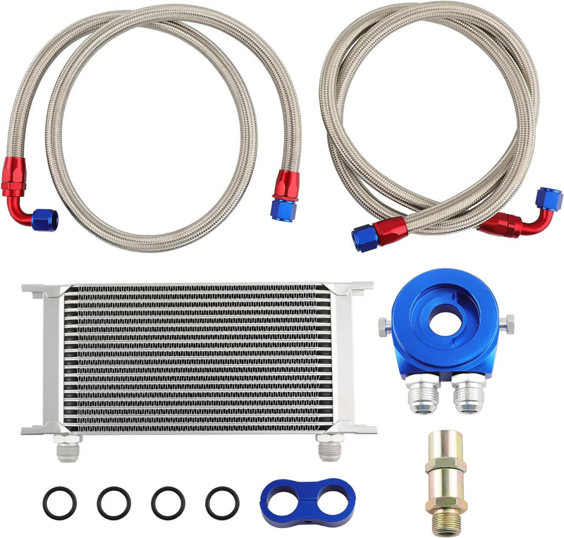 maXpeedingrods Ölkühler 19 Reihen AN10 Anschluss Set Universal Zusatz Kühlung Extern Oil Cooler 19 R