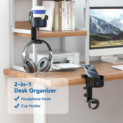 KDD 2-in-1 Headset Halterung mit Desktop Becher Halter - Desktop unter Clip schwenkbarer Kopfhörer H