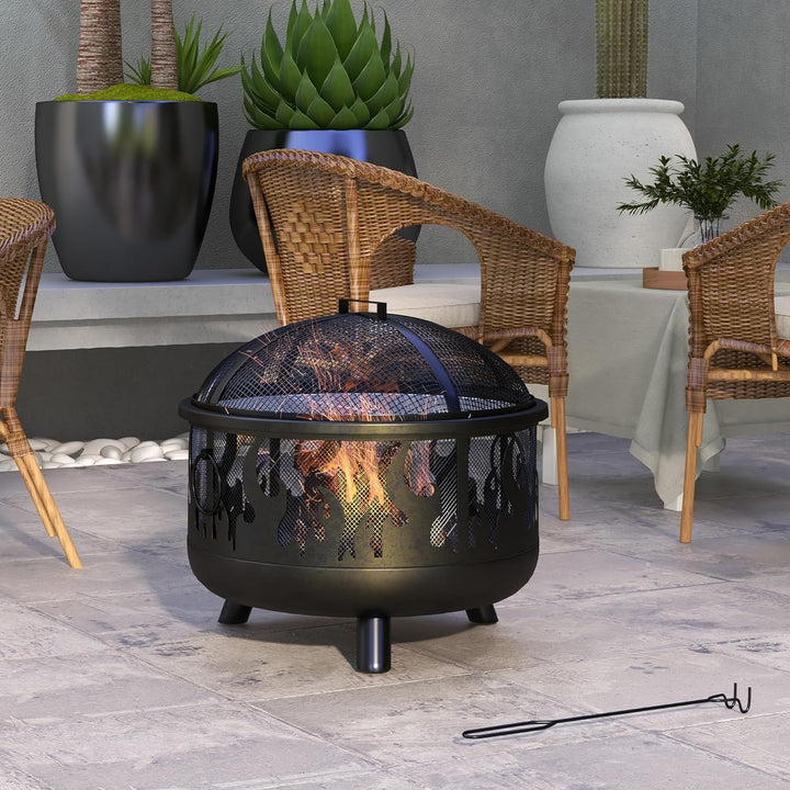 Outsunny 2-in-1 Feuerschale Feuerkorb Feuerstelle mit Funkenschutz Grillrost für Garten BBQ Metall S