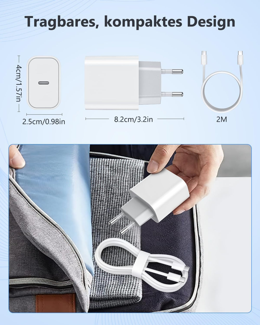2-Pack 25W USB C Ladegerät, Schnellladegerät Stecker mit 2M Kabel Ladegerät für iPhone 17 16 15 Pro