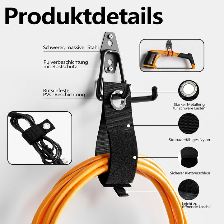 Kitmiido 12er Set Wandhaken für Garage | Schwerlast Doppelhaken | Platzsparende Aufbewahrung für Wer