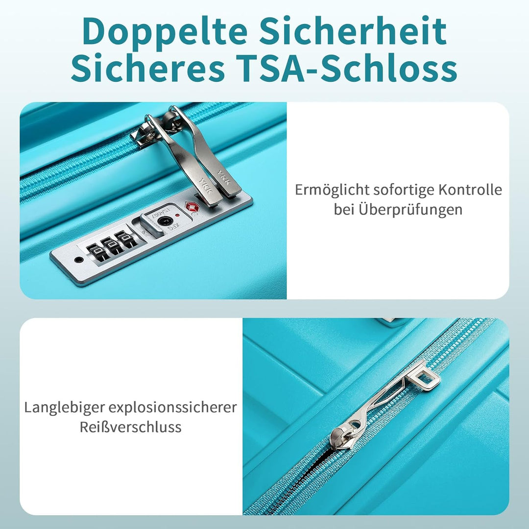KONO Mittelgrosser Reisekoffer, Robuster Hartschalenkoffer mit TSA-Schloss | 360° Doppelrollen und Y