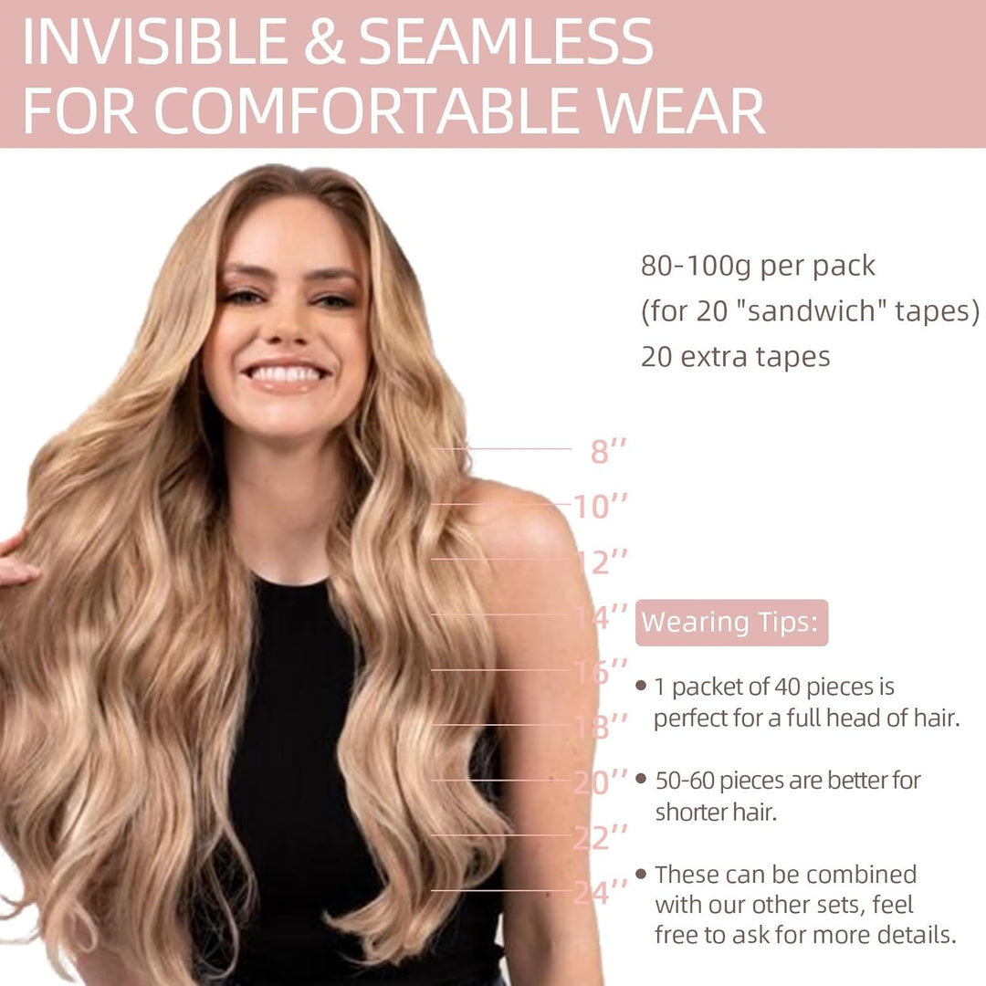 Silk-co Tape in Extensions Echthaar 40stk, Remy Tape Extensions Echthaar, Skin Weft Haarextensions K