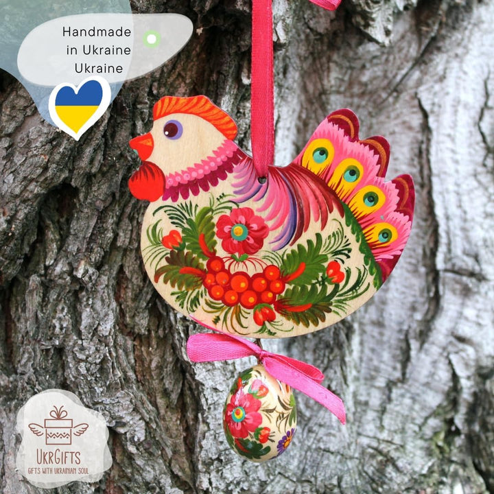 Osteranhänger für Zweige oder Fenster Deko -Huhn mit Osterei 11 x 8,5 x 0,5 cm + das Ei 3-4 сm aus H