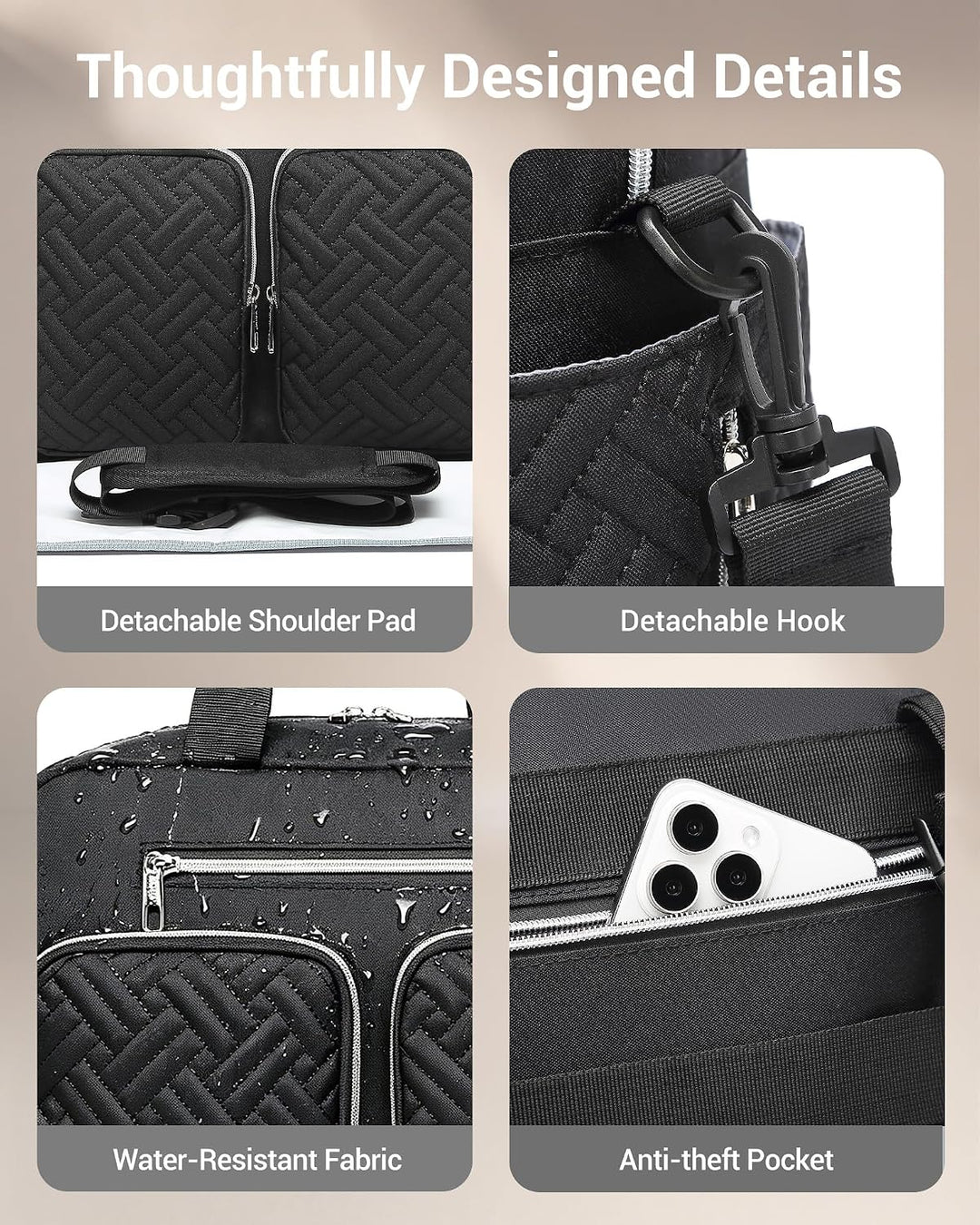 KONO Baby Wickeltasche Windeltasche zum Aufhängen am Kinderwagen, Grosse Reisetasche mit Isolierten