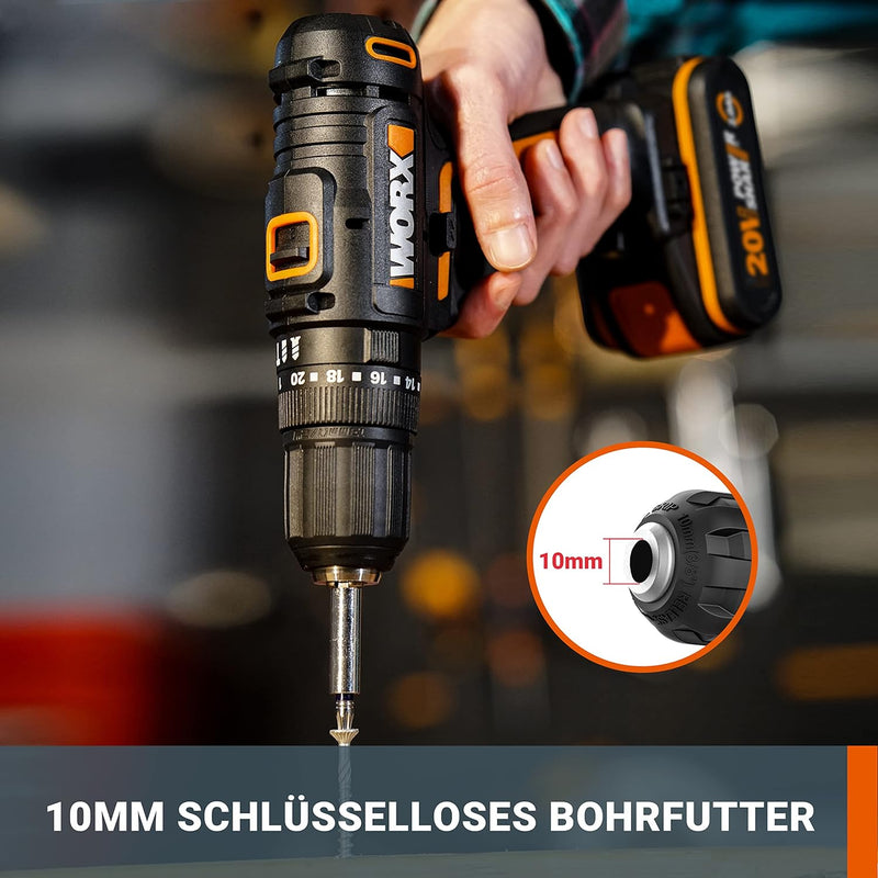 WORX WX100.9 Akku Bohrschrauber 20V – Leistungsstarker Akkuschrauber zum Bohren und Schrauben – 20+1