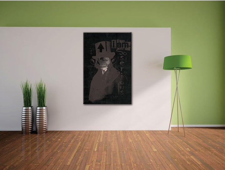 Dark I am serious black Bild auf Leinwand, XXL riesige Bilder fertig gerahmt mit Keilrahmen, Kunstdr