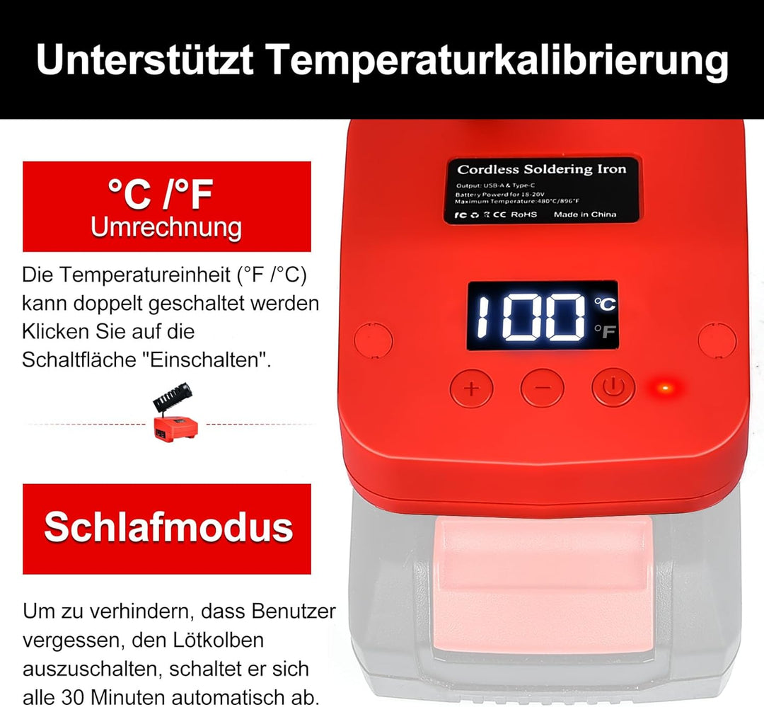 GZYZ Akku-Lötkolben-Set kompatibel mit Ein hell PXC 18V Akku, Tragbarer Lötkolben mit USB und Typ-C,