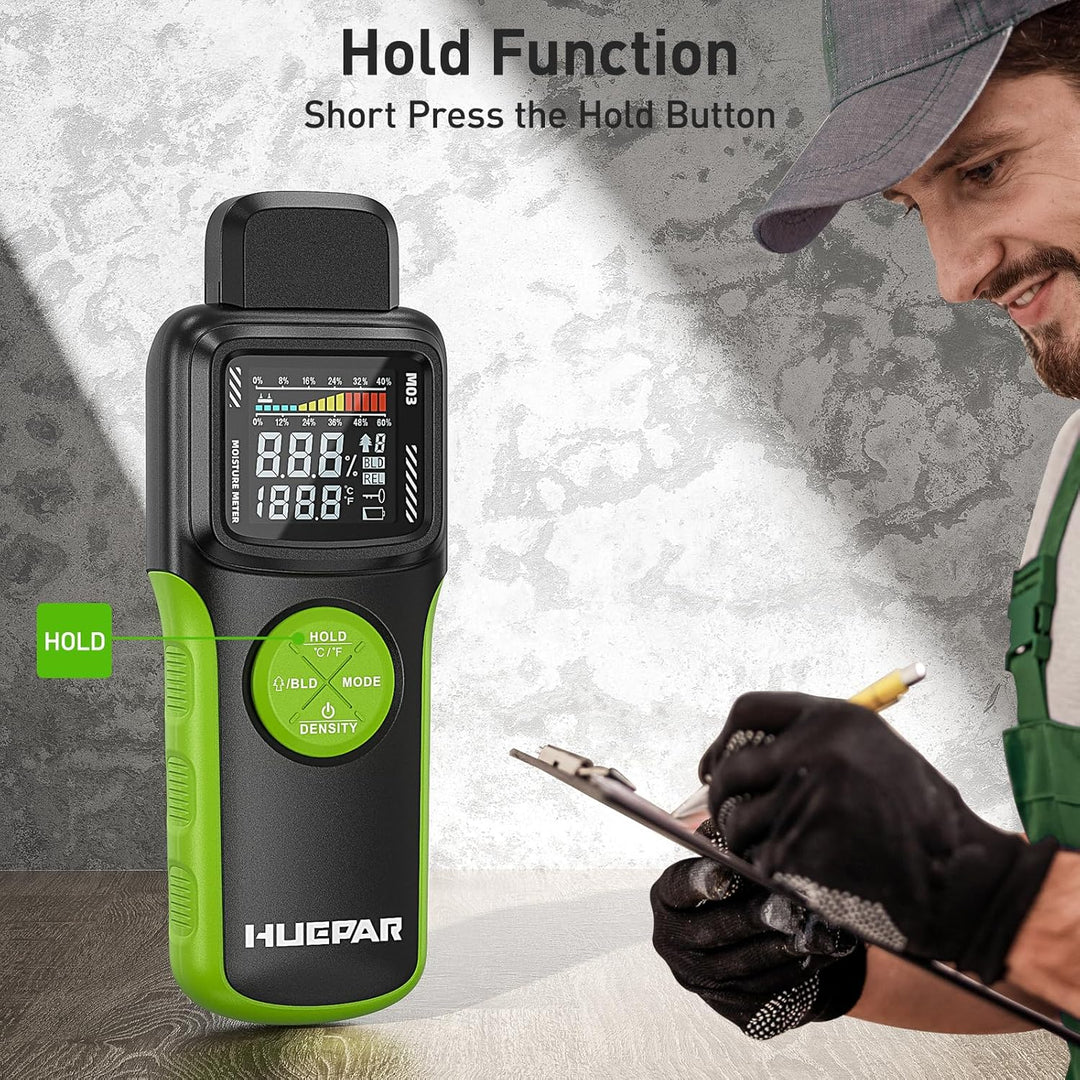 Feuchtigkeitsmessgerät, Huepar Pin &amp; Pinless Feuchtigkeitsmesser Detector für Holz oder Baustoff, Fe