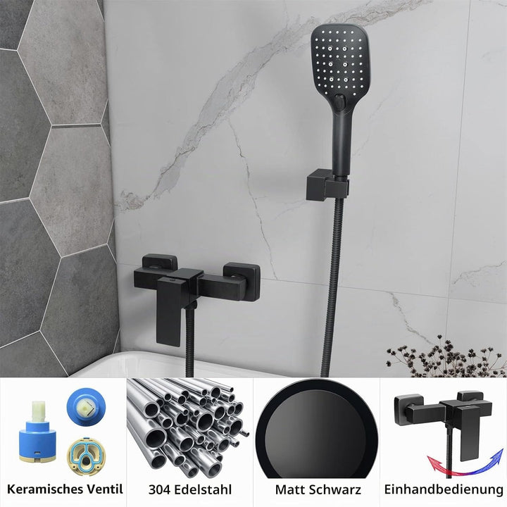 Duscharmatur Set,Wandmontage Brausebatterie mit Handbrause, Schwarz mischbatterie für dusche,Aufputz