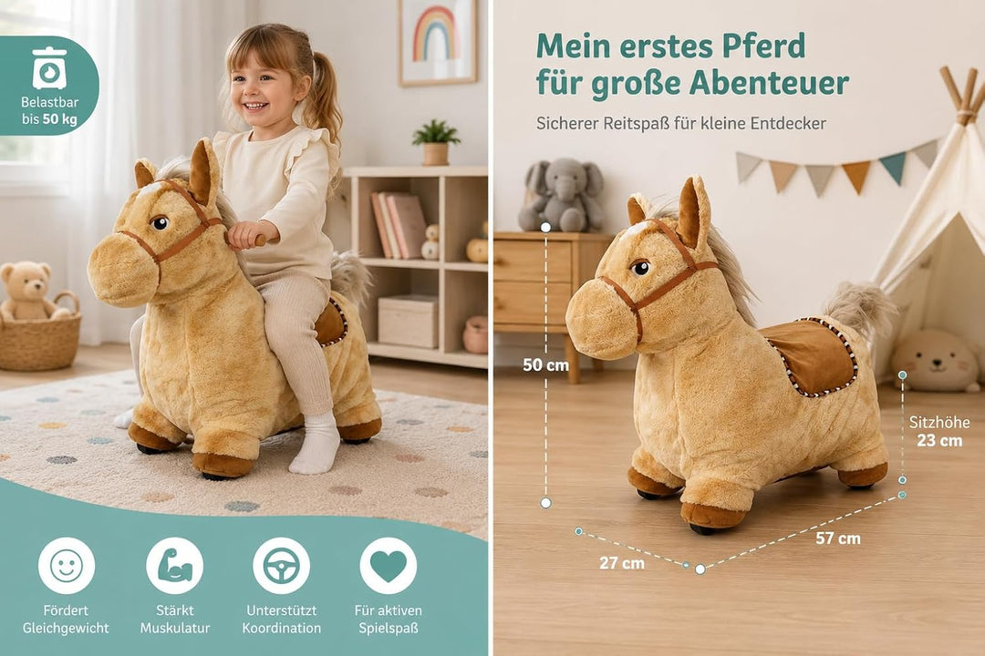 Bayer Chic 2000® Aufblasbares Hüpftier – Braunes Pferd –Mit weichem abnehmbarem Bezug & Luftpumpe –