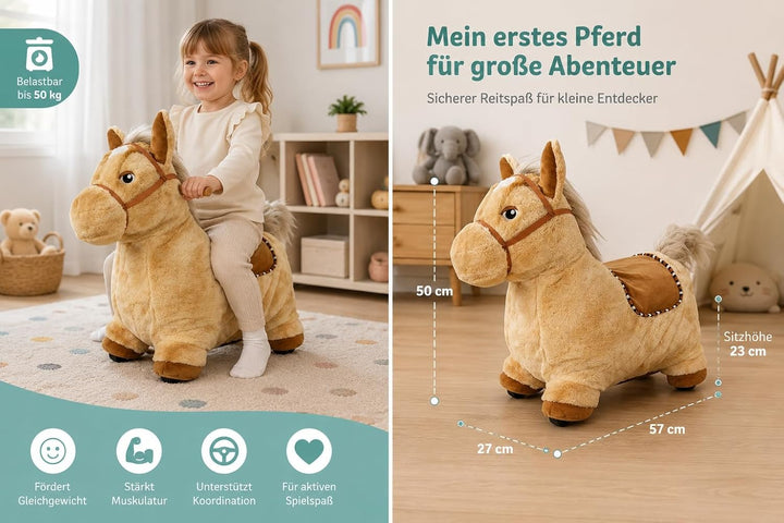 Bayer Chic 2000® Aufblasbares Hüpftier – Braunes Pferd –Mit weichem abnehmbarem Bezug & Luftpumpe –