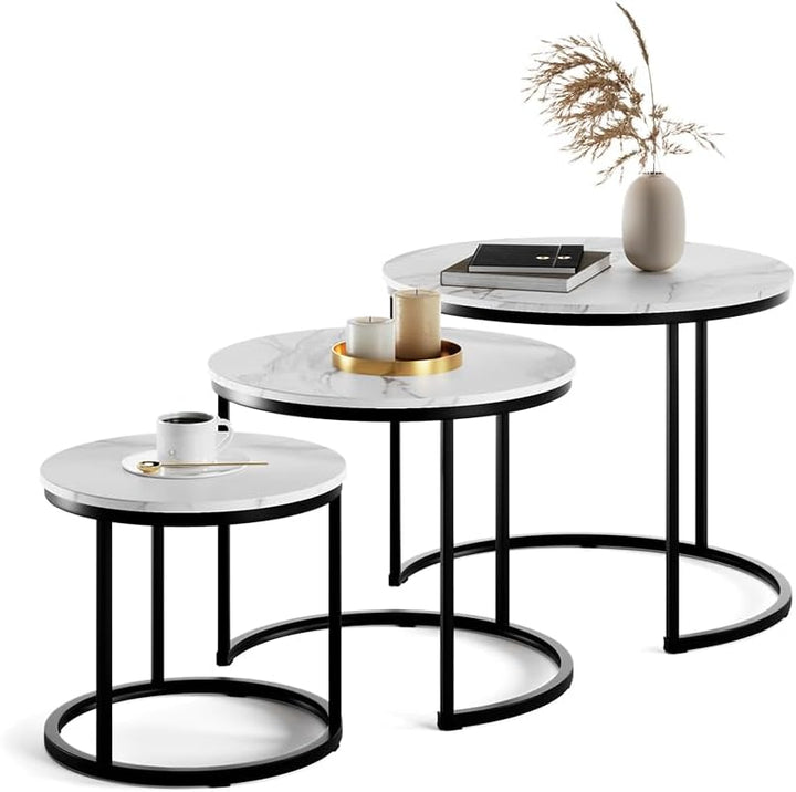 Vicco Couchtisch-Set Montreal, Weiss/Schwarz, 55 x 55 cm 3 Teile, platzsparend klappbar und vielseit