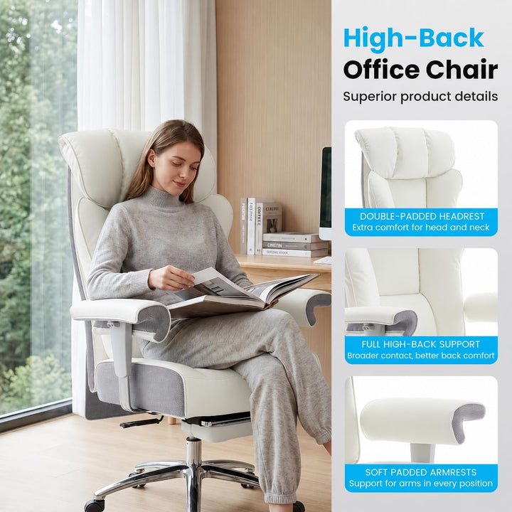 Efomao Bürostuhl, Executivesessel PU-Leder mit Integrierter Lendenwirbelstütze, Ergonomischer Chefse