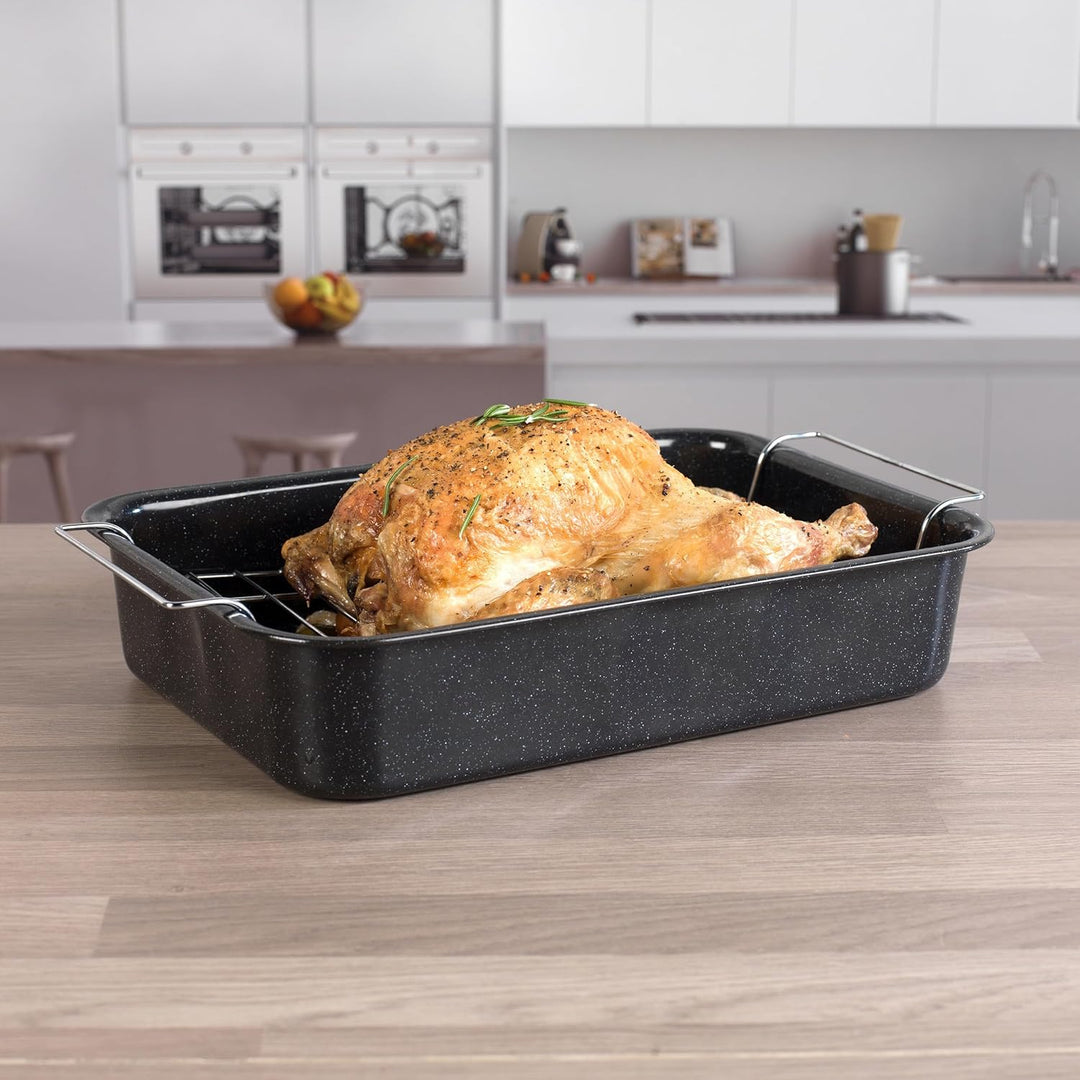 Russell Hobbs CW9161 Romano 34cm Emaille bräter - mit gitter, rechteckige auflaufform mit rost, Spül