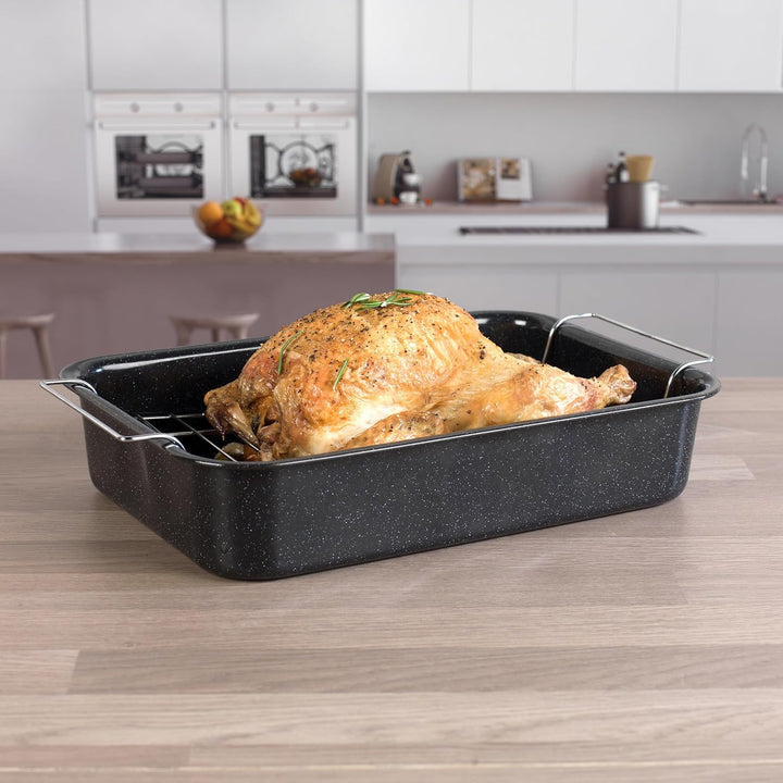 Russell Hobbs CW9161 Romano 34cm Emaille bräter - mit gitter, rechteckige auflaufform mit rost, Spül