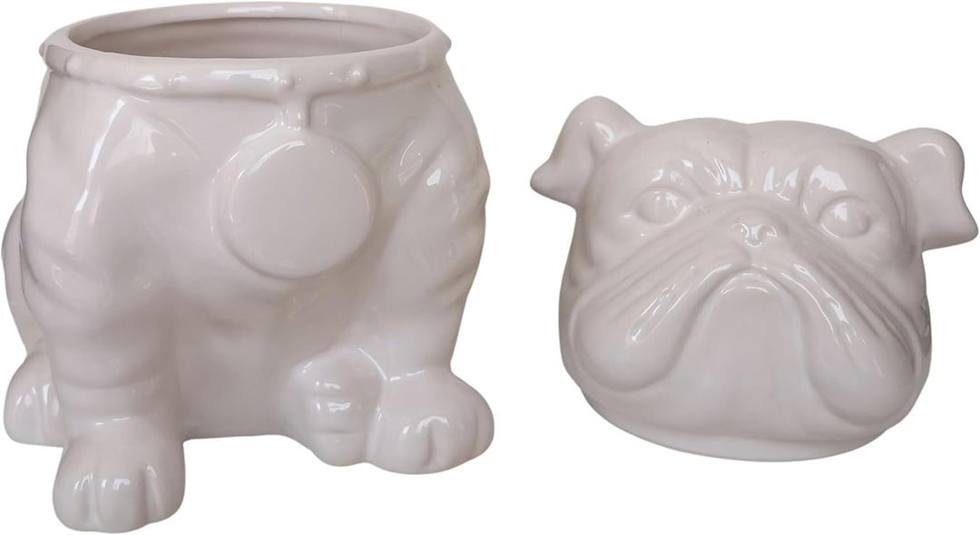 Deko Figur Keksdose Hund Englische Bulldogge weiss Keramik Old English Bulldog