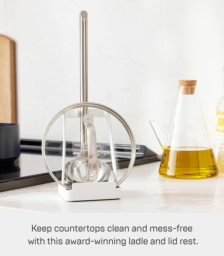 Yamazaki 2248 TOWER Ladle &amp; Pot Lid Stand, White, Steel, Minimalist Design, 10 x 10 x 15 cm (LxWxH)