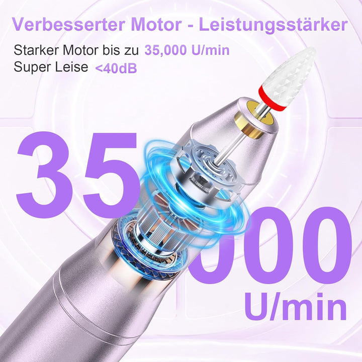 Nagelfräser Kabellose Elektrische Nagelfeile - 35000 U/Min Nagelfräser für Gelnägel, 12 IN 1 Profess