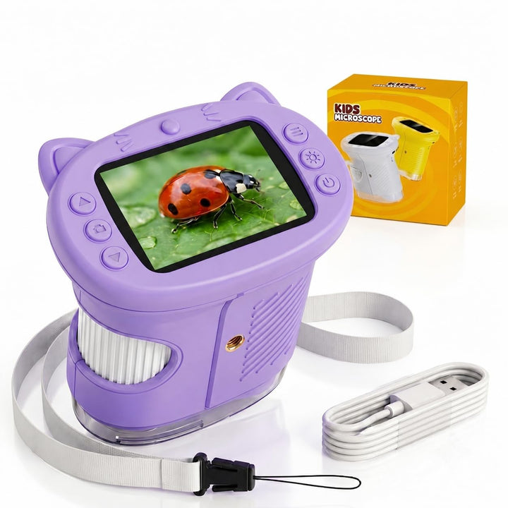 Mikroskop für Kinder, 1000X 4K Digitalmikroskop mit IPS-Display, 8 LED Licht, USB-aufladbar, Tragbar