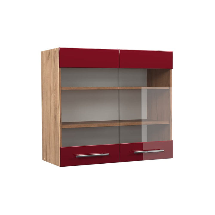Vicco Küchenschrank Glas Fame-Line, Bordeaux Hochglanz/Goldkraft Eiche, 80 cm Hängeglasschrank 80 cm