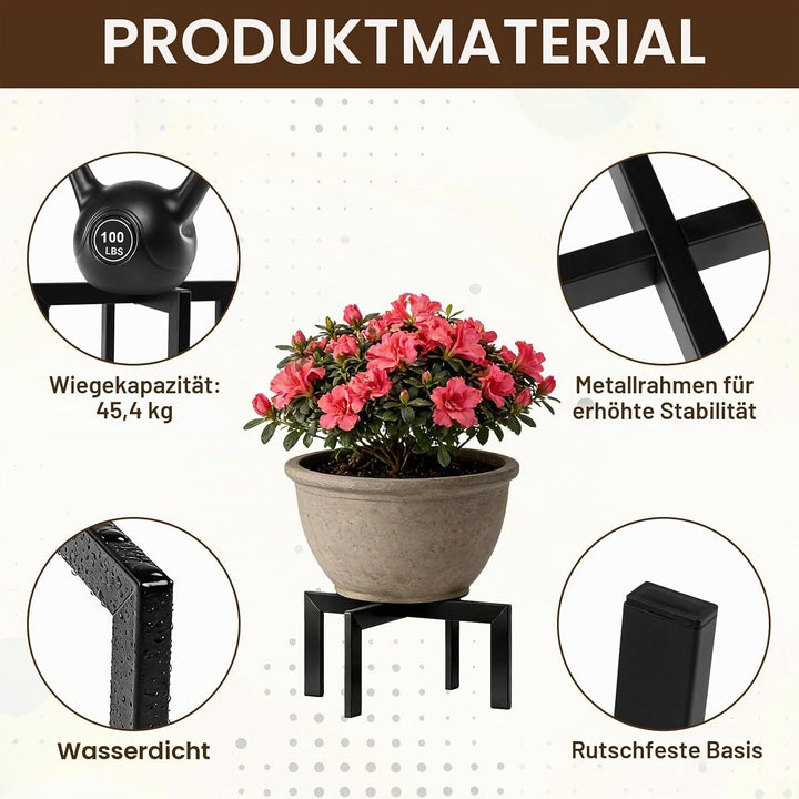 Pflanzenständer, Blumenständer Pflanzenhocker, Erhöhungsständer 19cm Höhe Metall Schwarz Stabil für
