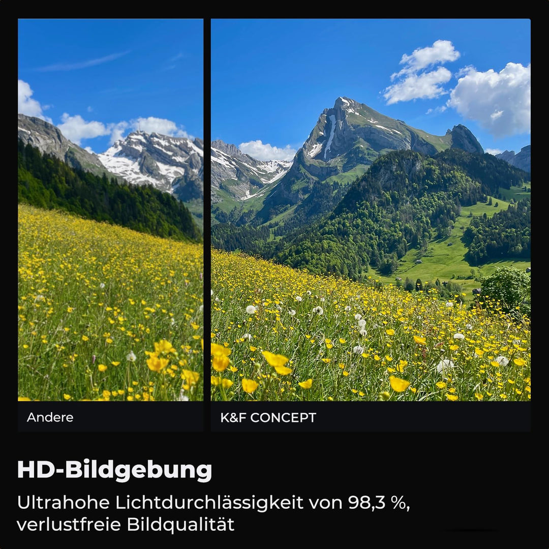 K&F Concept Nano D-Serie UV Filter 58mm mit Objektivdeckel, Reinigungstuch,HD,Schutzfilter mit 24 Sc