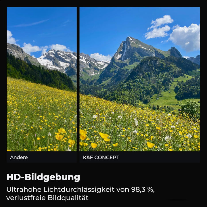 K&F Concept Nano D-Serie UV Filter 58mm mit Objektivdeckel, Reinigungstuch,HD,Schutzfilter mit 24 Sc
