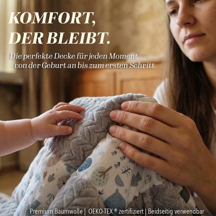 DANKA® Extra dicke Krabbeldecke 100x100 cm – 100% Baumwolle – weich &amp; sicher auf harten Böden – falt