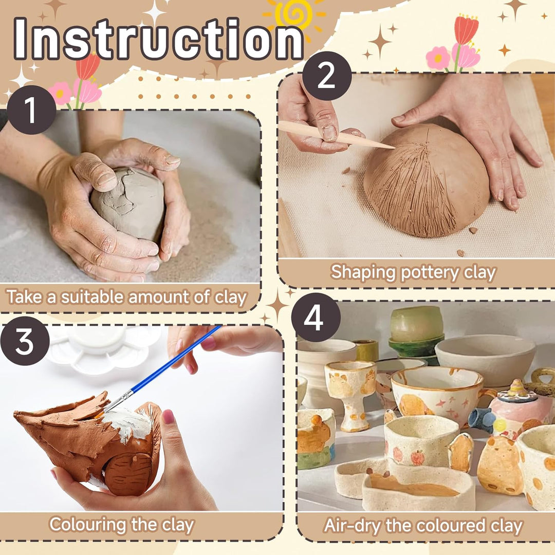 USHOP Ton Töpferset fur Zuhause fur Anfanger,Töpferset für Kinder,Kreativ DIY Keramik Bemalen Bastel