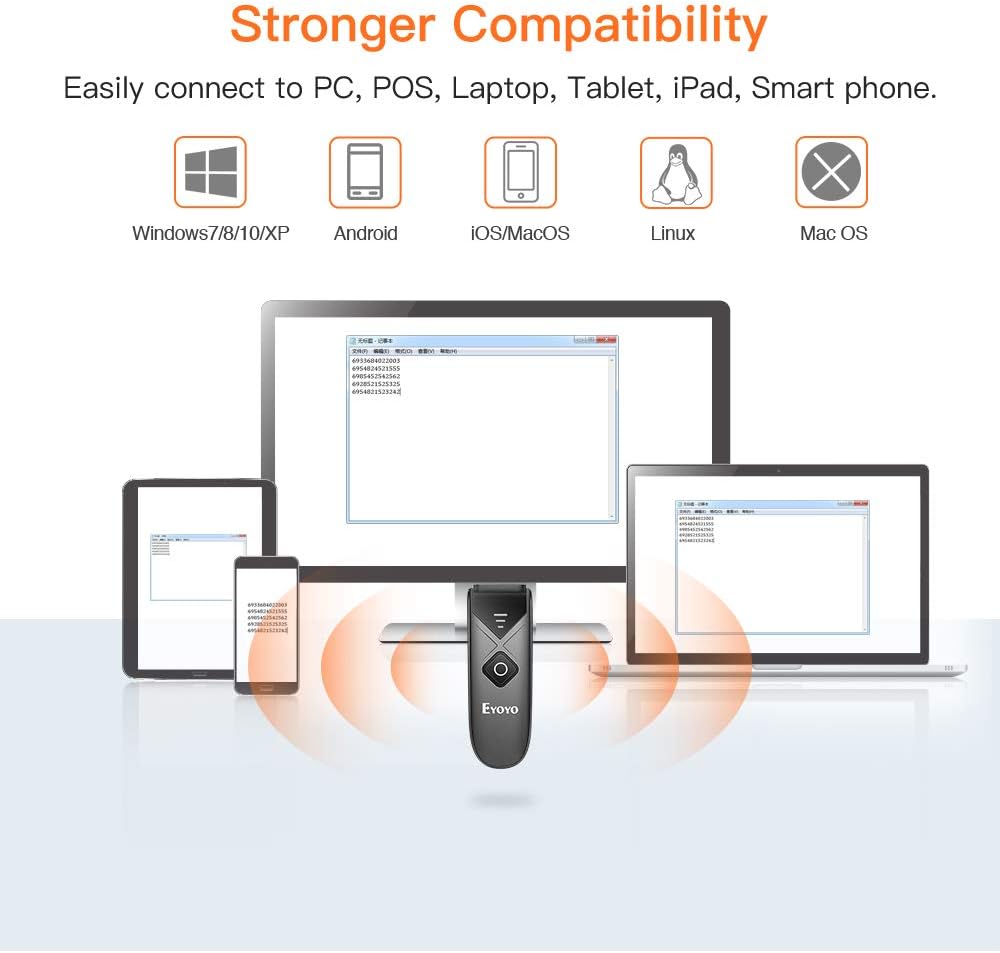 Eyoyo Mini 2D Bluetooth Wireless Barcode Scanner, with Upgraded Scanning Sensor Portable 1D QR Code