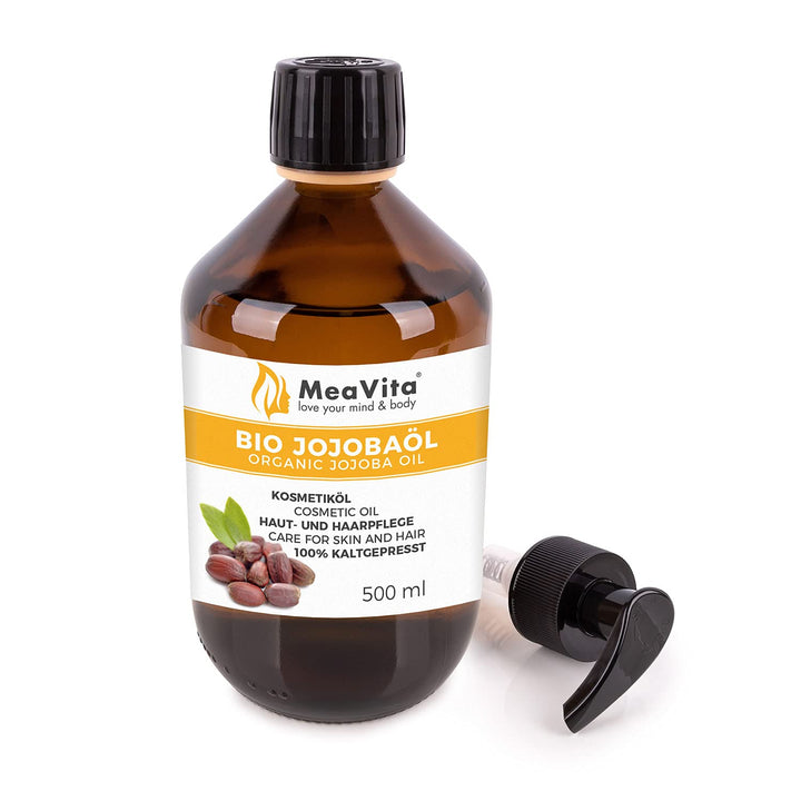 MeaVita Jojobaöl Gold - 1 reines kaltgepresstes Öl, ÖKoP zertifiziert, 1er Pack (1 x 500 ml) 500 ml