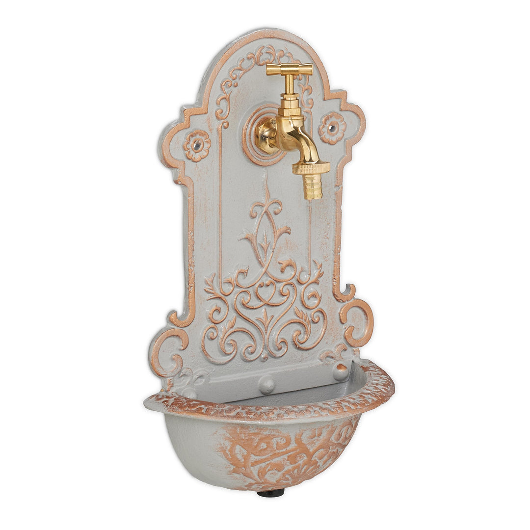 Relaxdays Wandbrunnen, nostalgisch, Waschbecken & Wasserhahn, Gartenbrunnen HBT 36 x 22 x 10,5 cm, G