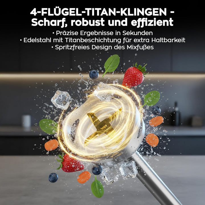 Titan 60 Stabmixer Set 8 Funktionen 1500W, Handmixer mit Pürierstab und Multizerkleinerer, Smoothie