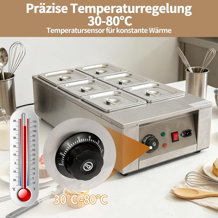 Schokoladenschmelzgerät mit 6 Schmelztiegel 1000W - Elektrische Schokolade Schmelzgerät 0-80°C Edels