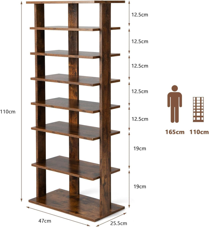 GIANTEX Schuhregal schmal und hoch, Schuhschrank Regal Holz 8 Ebenen, Schuhständer Schuhablage verti